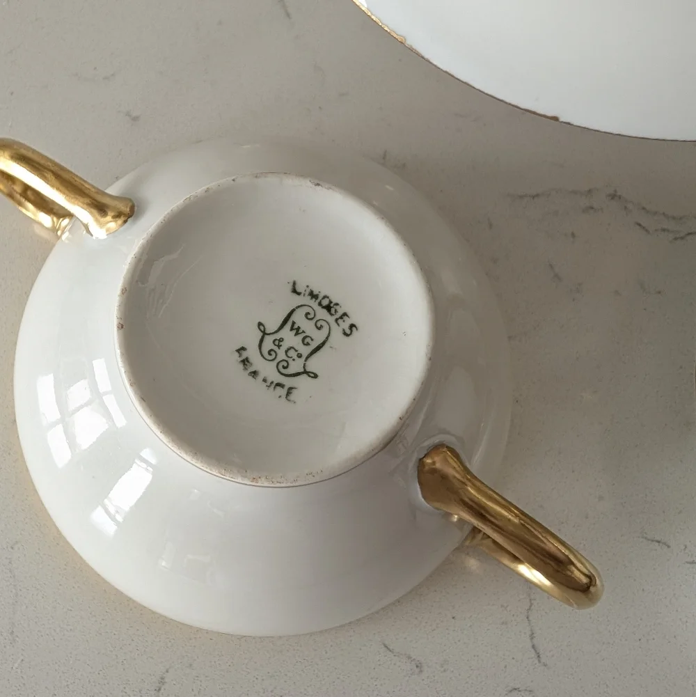 Limoges France William Guérin Circa 1900–1932 Soup Cup with Saucer Double Handle - Picture 9 of 16